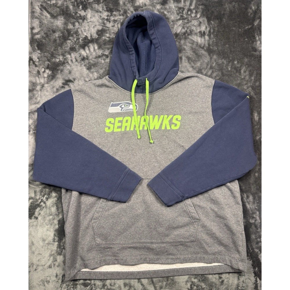 Nike Seattle Seahawks Hoodie Men's XXL Gray Navy Neon Green NFL Pullover